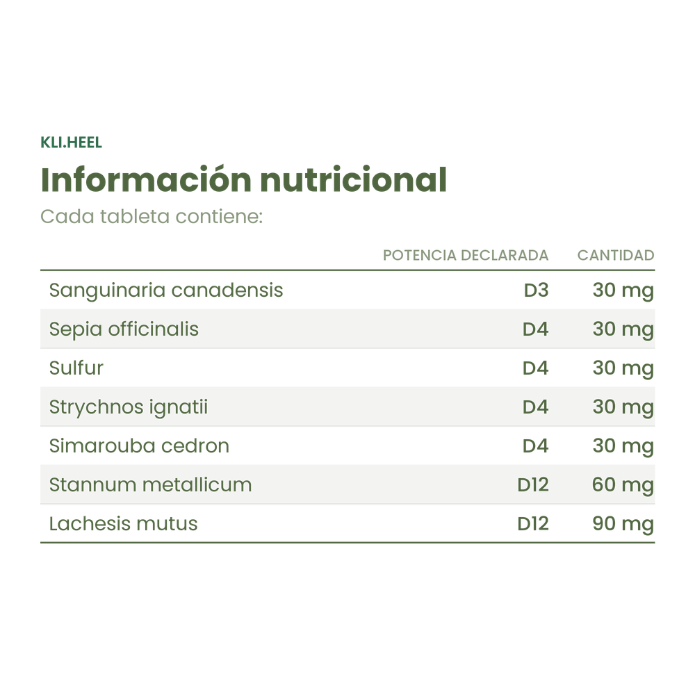 Información nutricional de Kli.heel